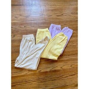 VTG 80s 90s (3) Lot Sweatpants Cotton Stirrup Pants Pastel Yellow Purple Hanes